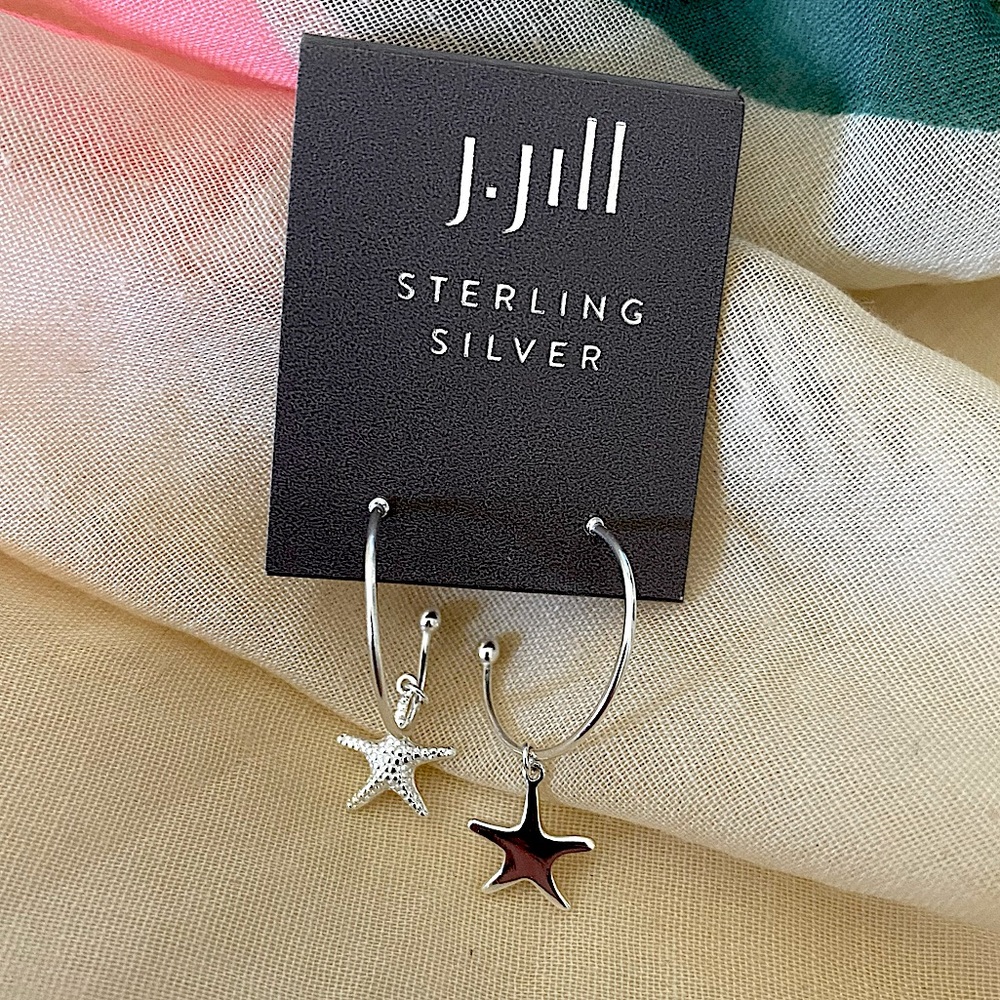 J Jill Starfish Hoop Earrings Sterling Silver NWT